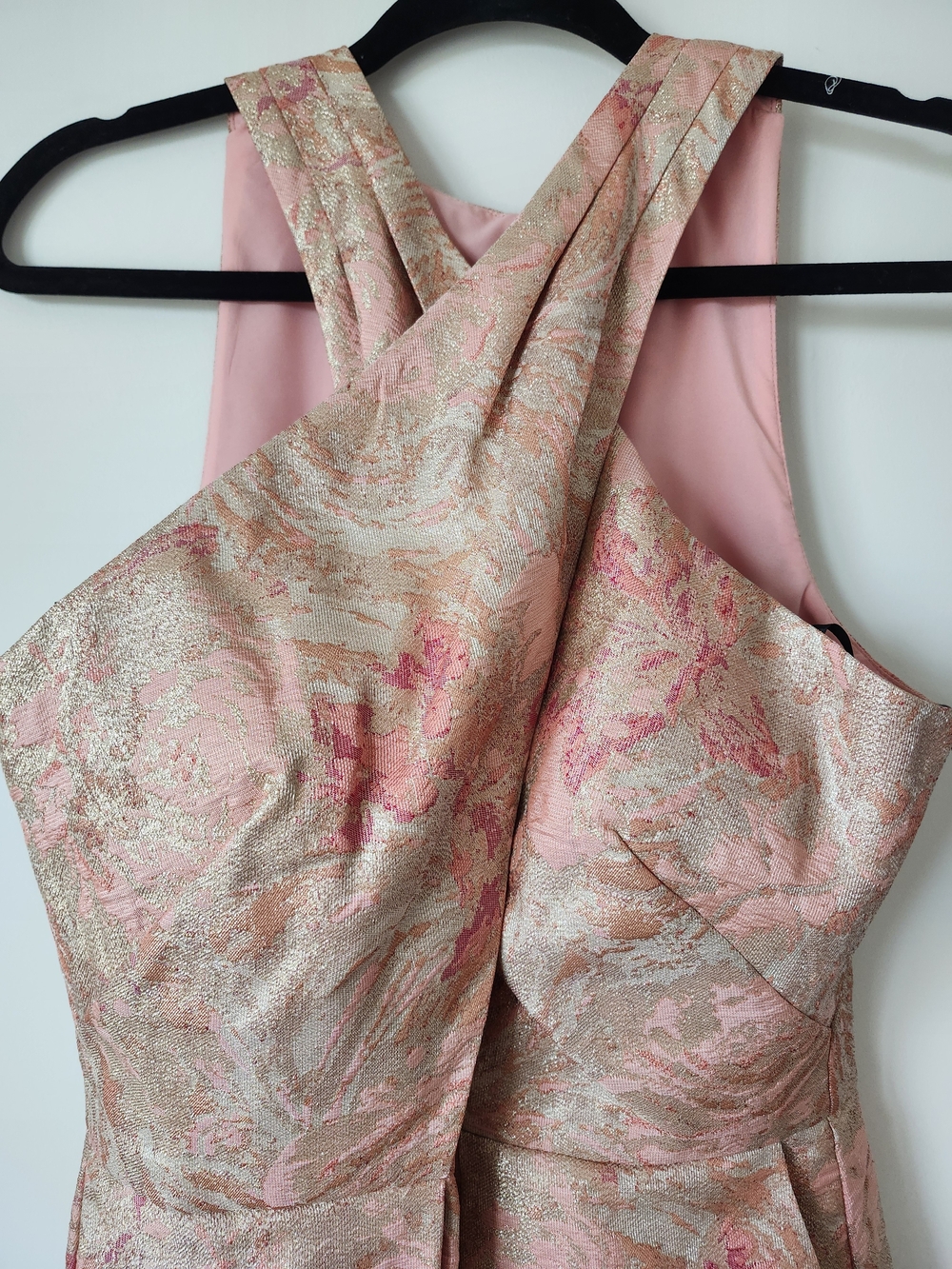 Vince Camuto Pink Metallic Brocade Crisscross Mini Dress - Picture 6 of 16